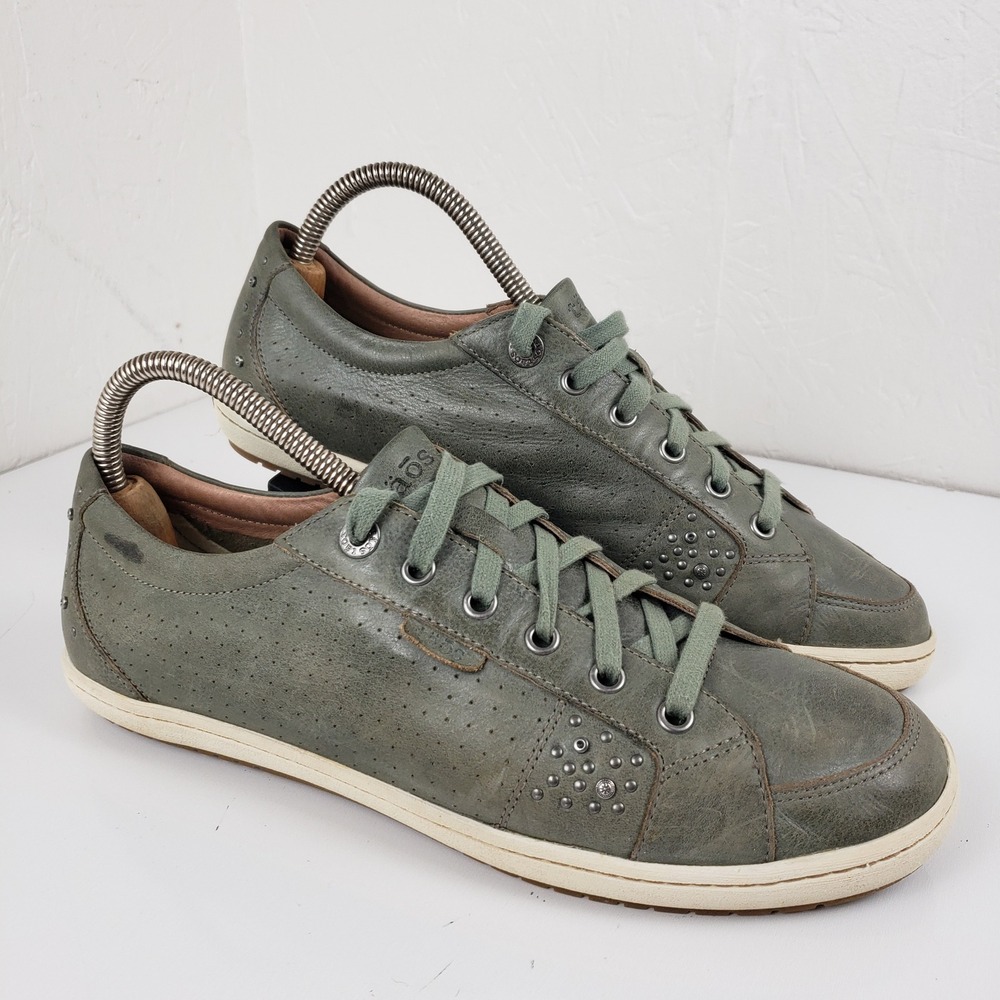 Taos Women's 11 Freedom Sage Green Leather Studded Lace Up Sneakers EU 42